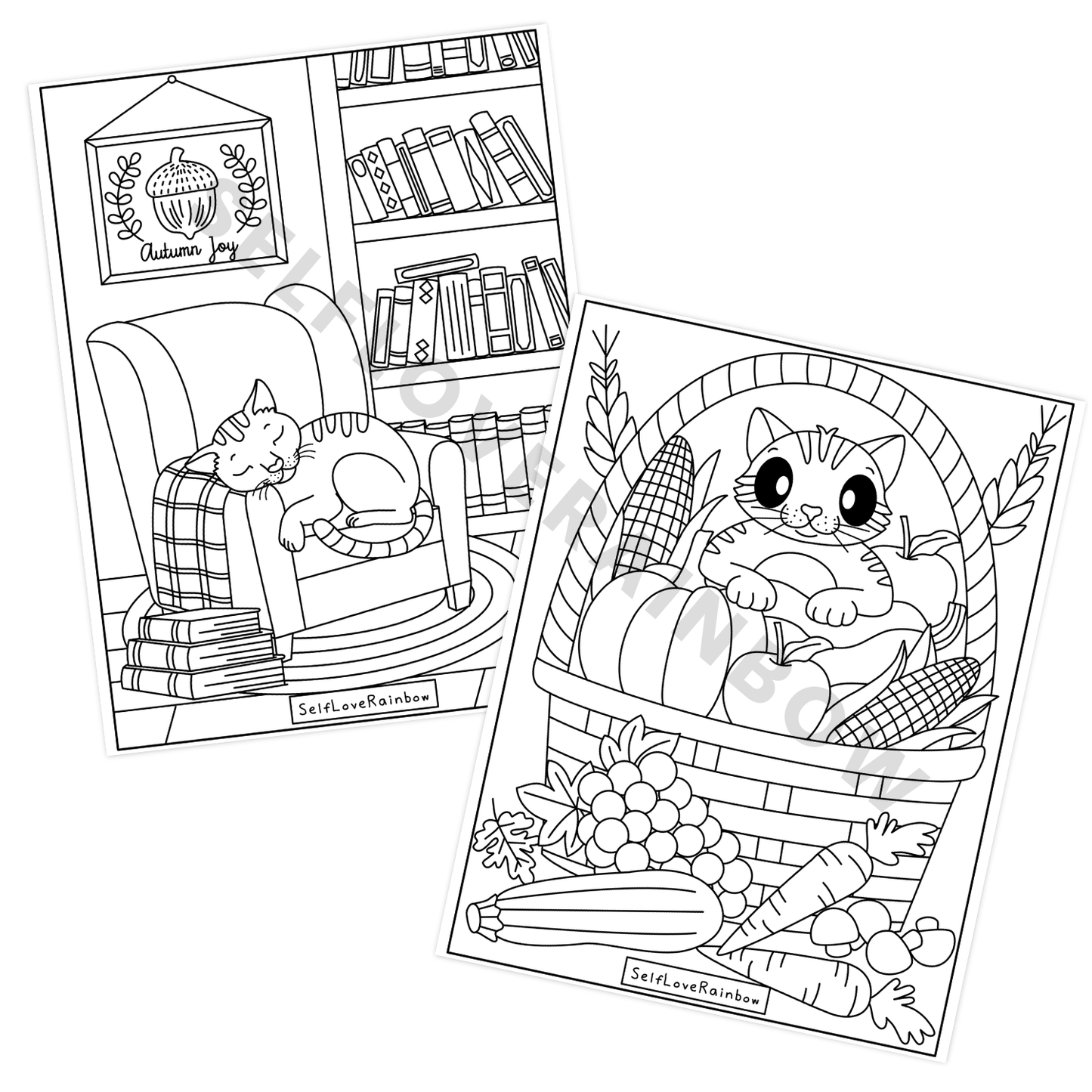 Cozy Autumn Cats Coloring Pages