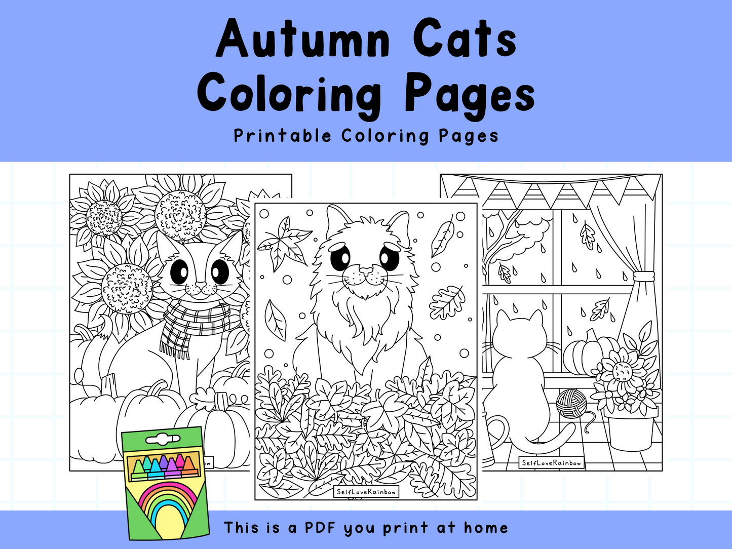 Cozy Autumn Cats Coloring Pages