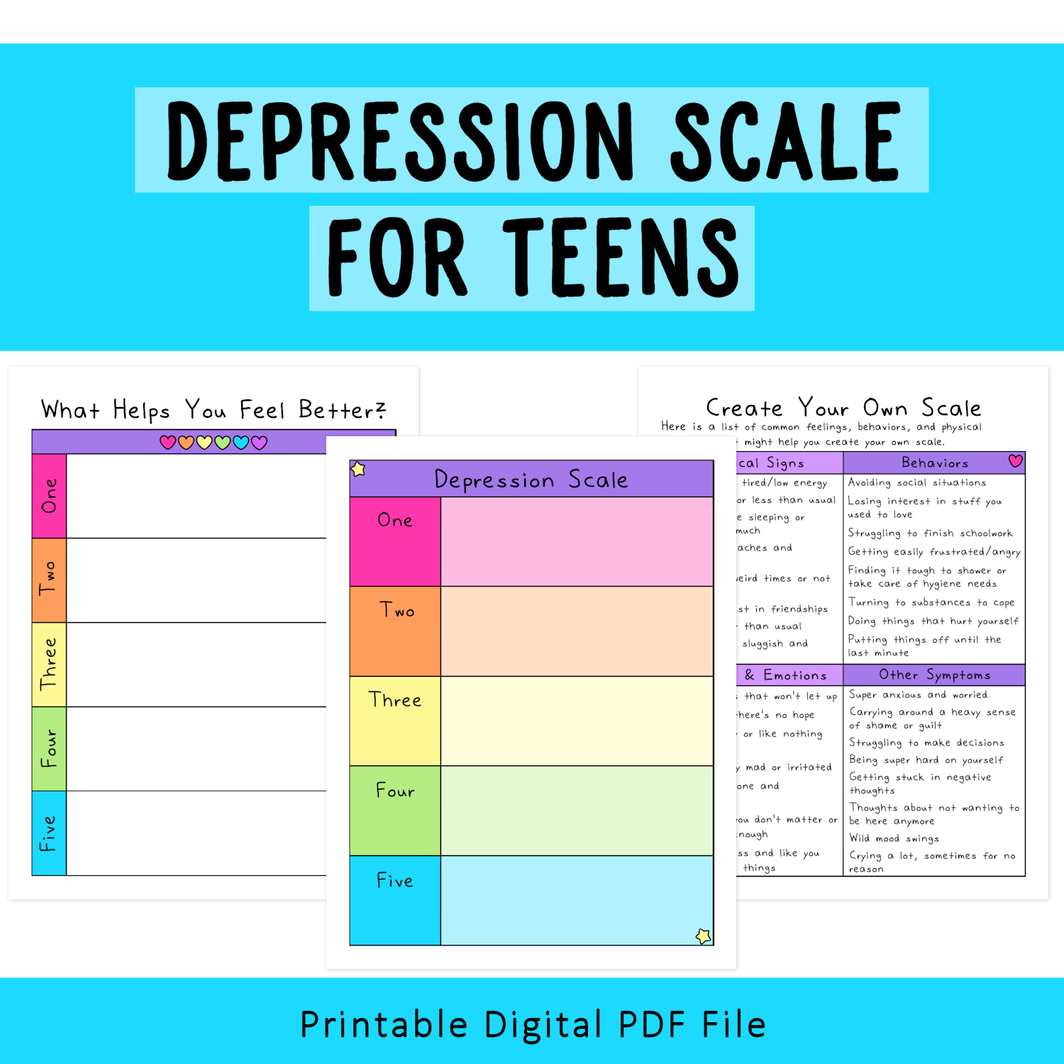 Depression Scale Depression Tools Worksheets Self-help Mental Health Scale  Therapy Resources Mood Scale 