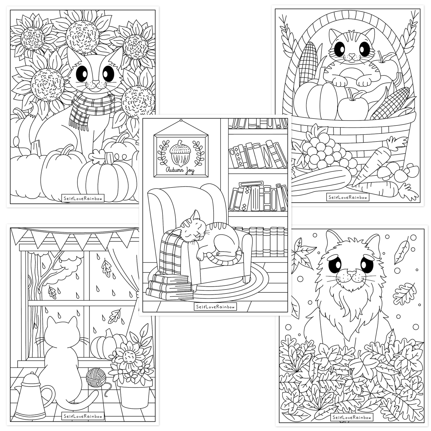 Cozy Autumn Cats Coloring Pages