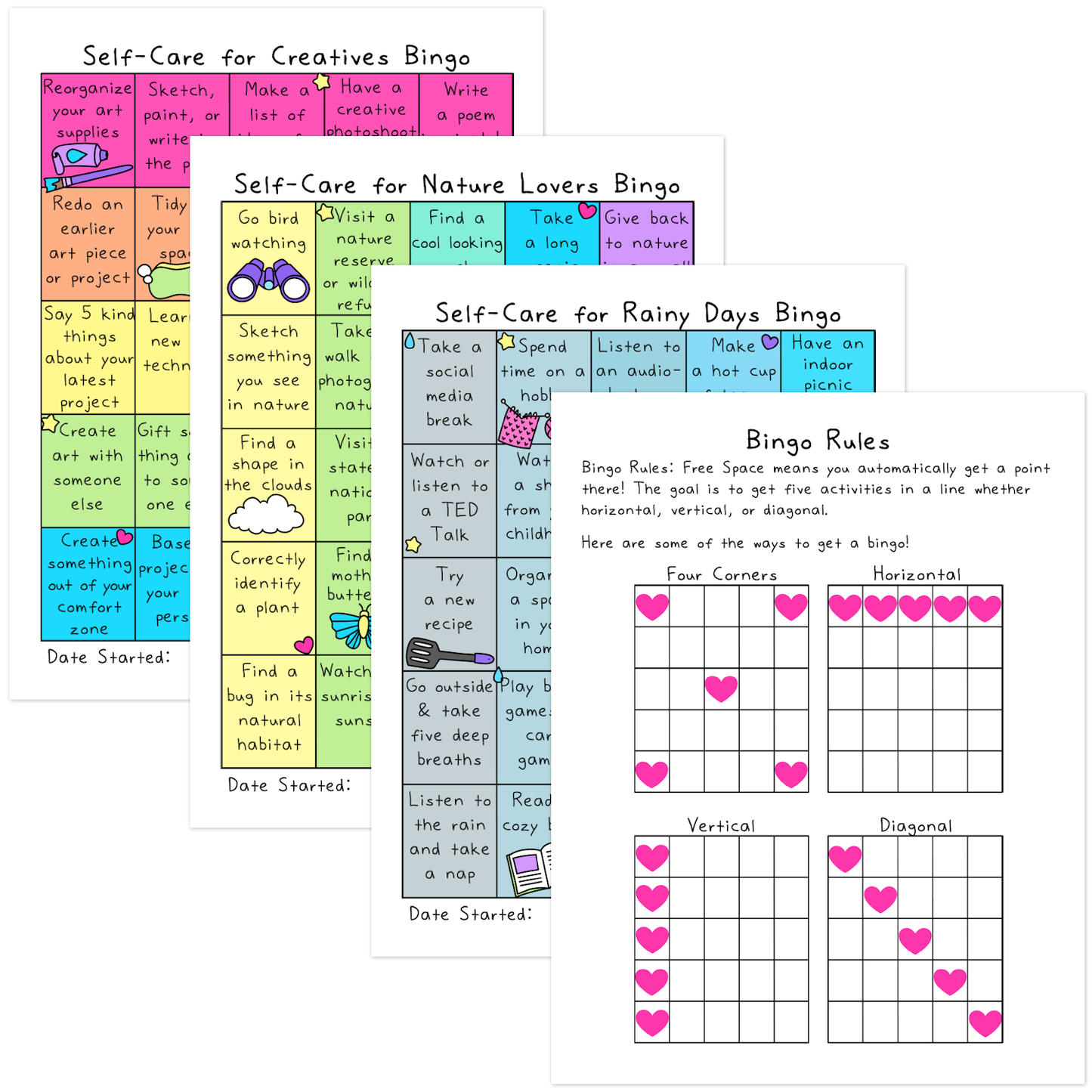 Self-Care Bingo Sheets