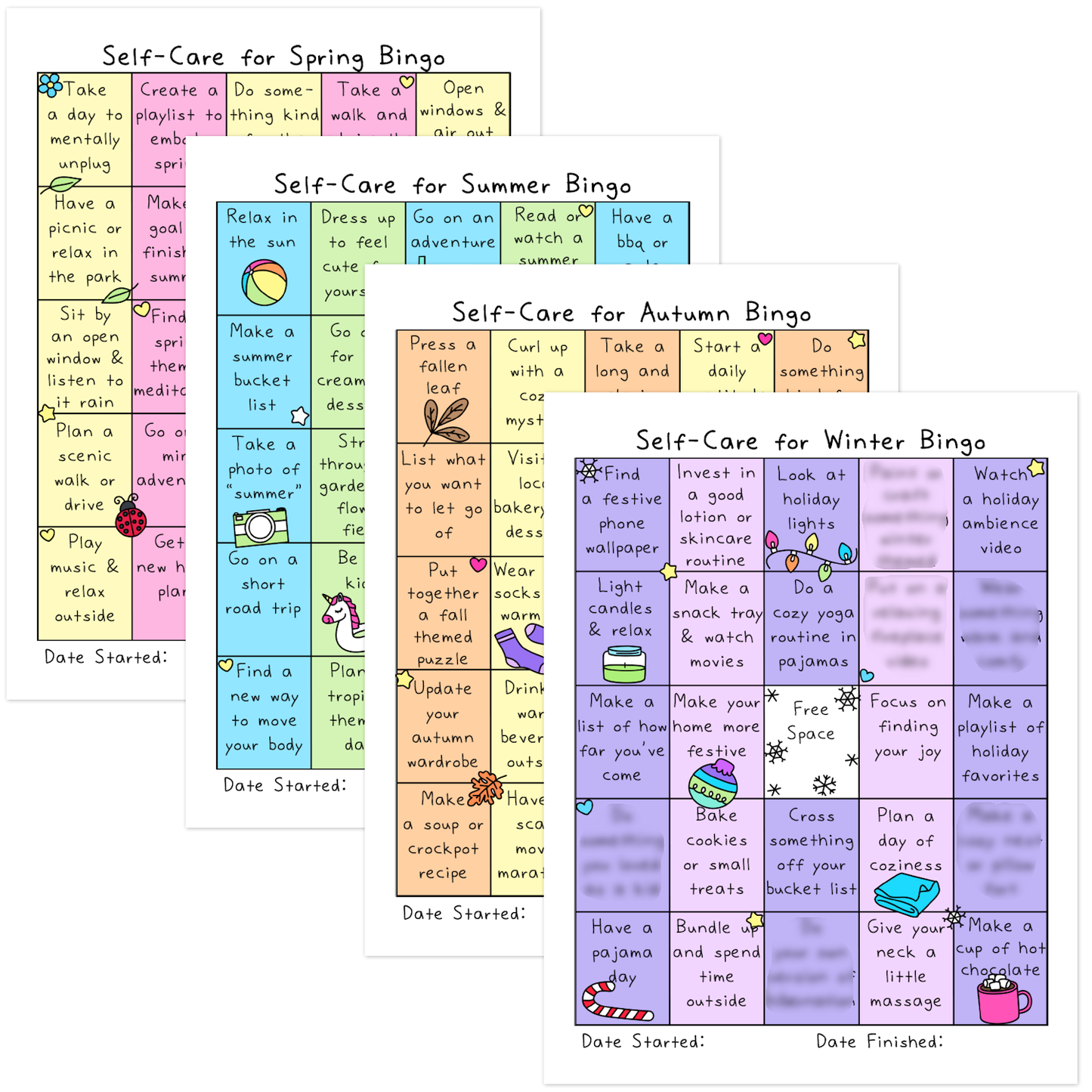 Self-Care Bingo Sheets