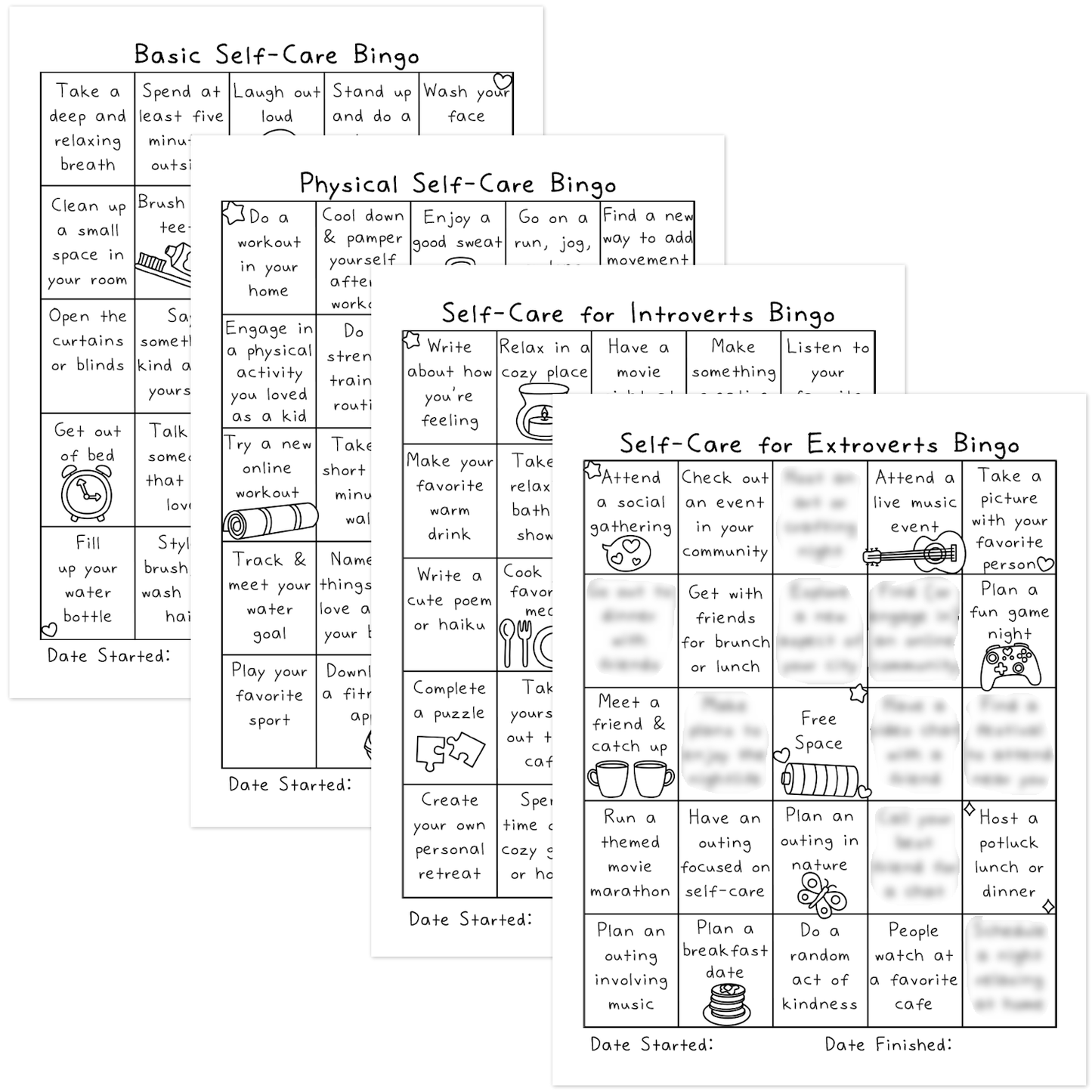 Self-Care Bingo Sheets