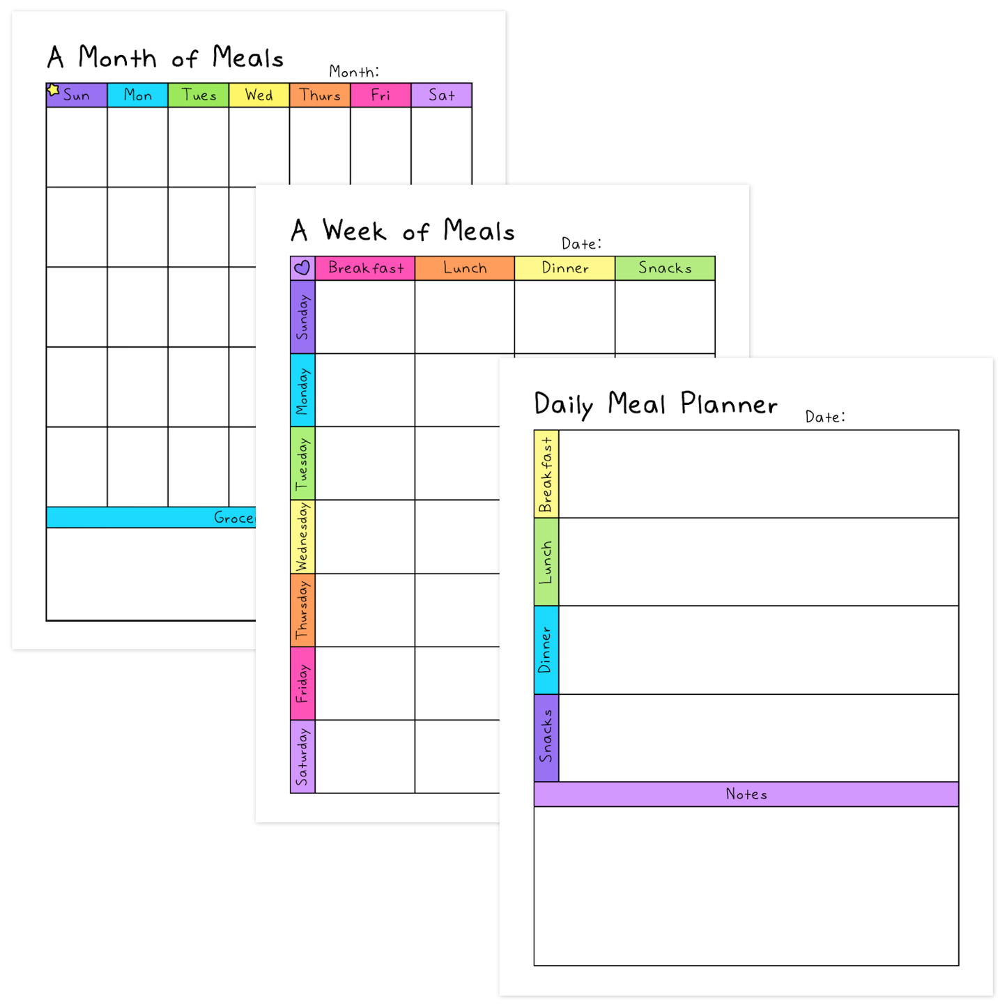Meal Planner Worksheets