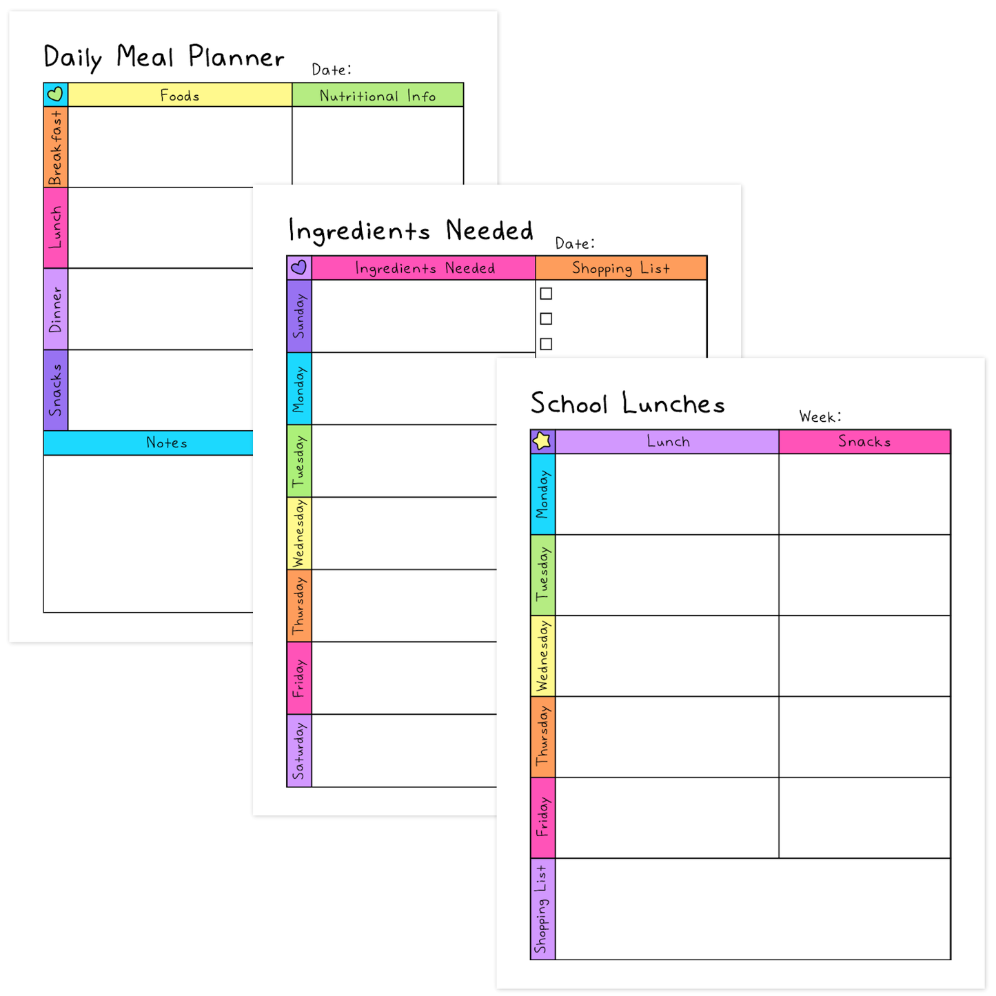 Meal Planner Worksheets