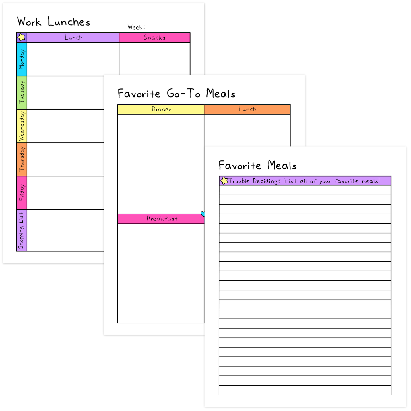 Meal Planner Worksheets