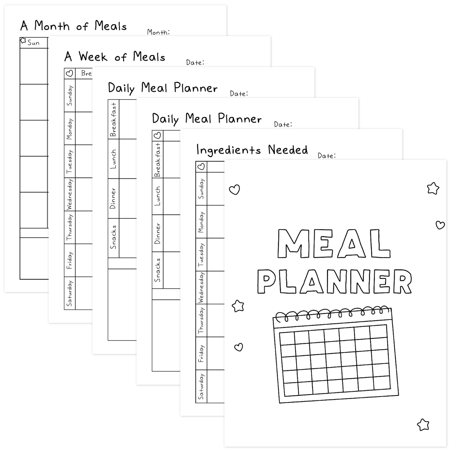 Meal Planner Worksheets