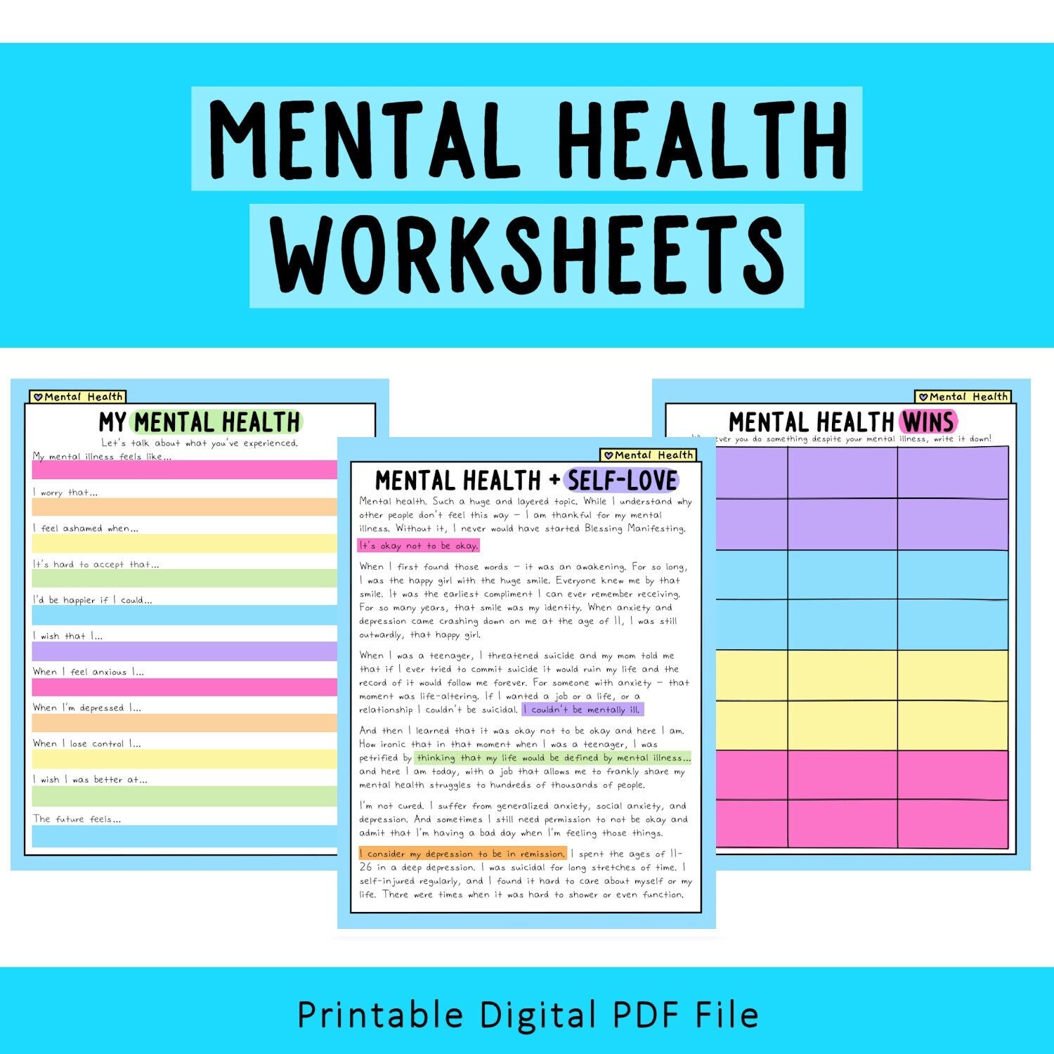 Mental Health Worksheets SelfLoveRainbow