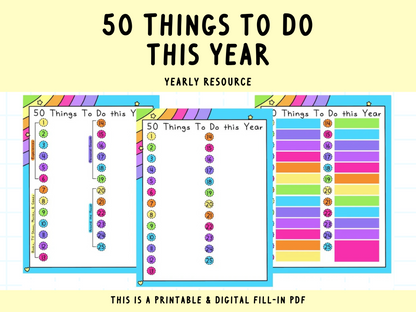 50 Things To Do Worksheet