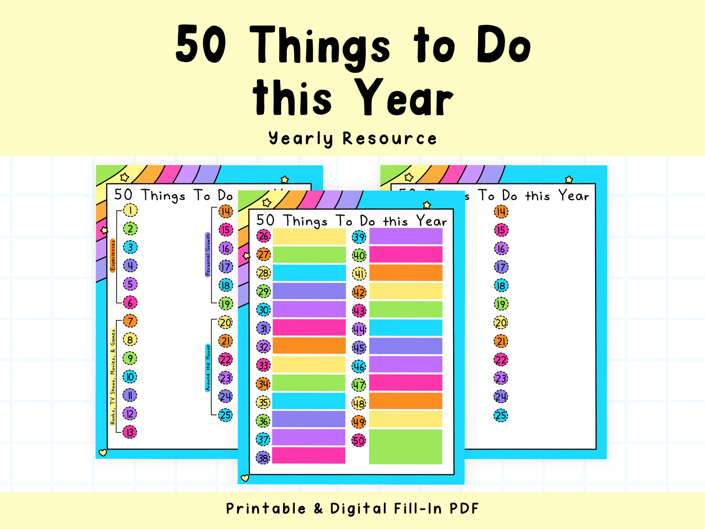 50 Things To Do Worksheet