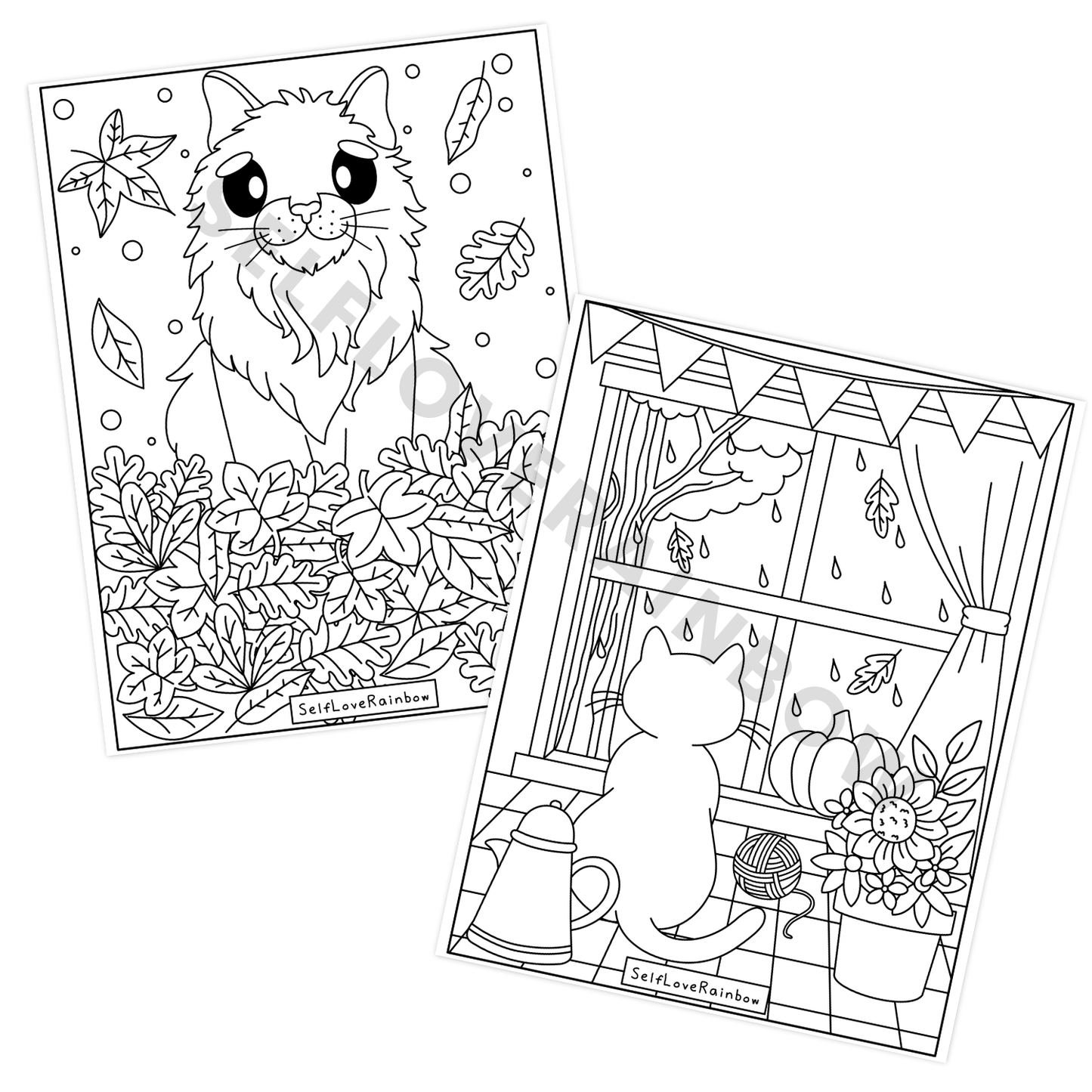 Cozy Autumn Cats Coloring Pages