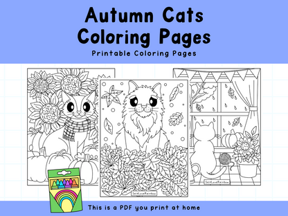 Cozy Autumn Cats Coloring Pages