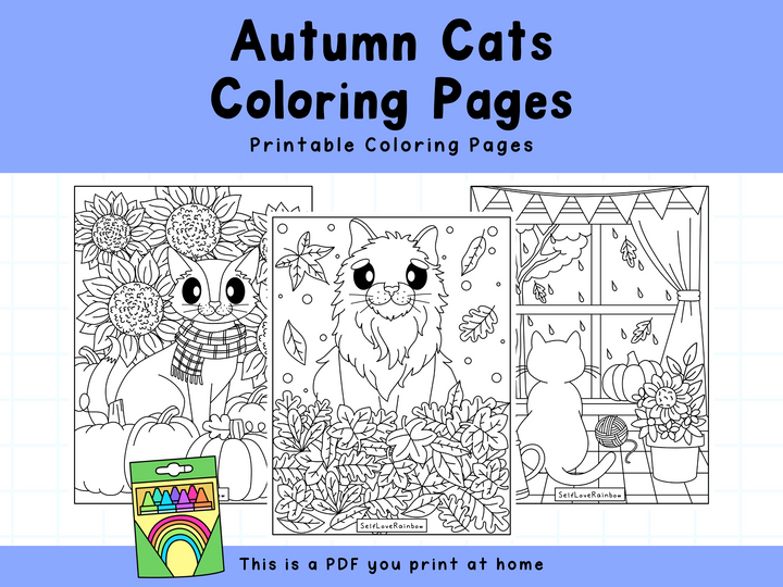 Cozy Autumn Cats Coloring Pages