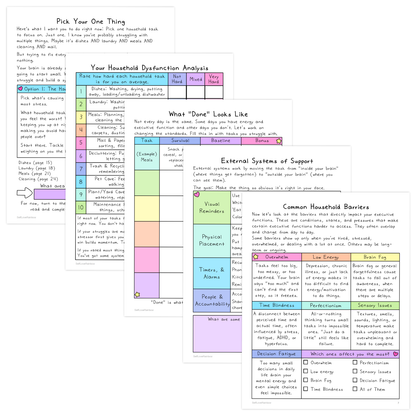 Executive Dysfunction: Household Tasks Workbook | ADHD Tool, Overwhelm, Anxiety, Depression