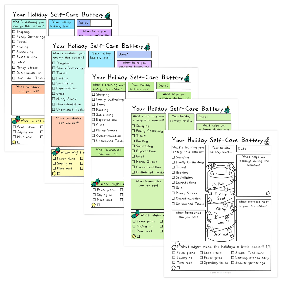 Holiday Self-Care Battery Worksheet