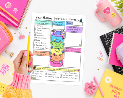 Holiday Self-Care Battery Worksheet
