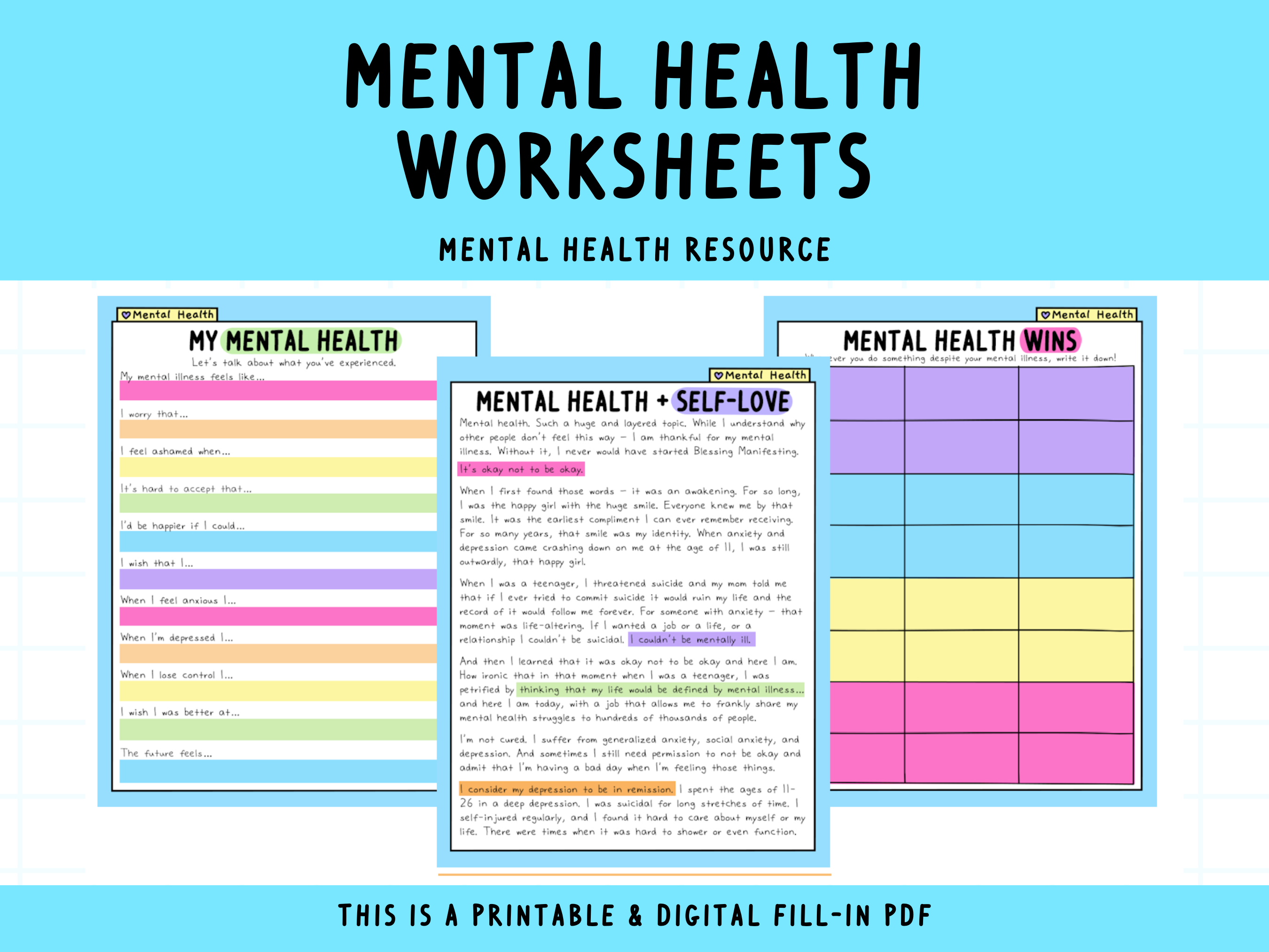 Mental Health Worksheets – SelfLoveRainbow