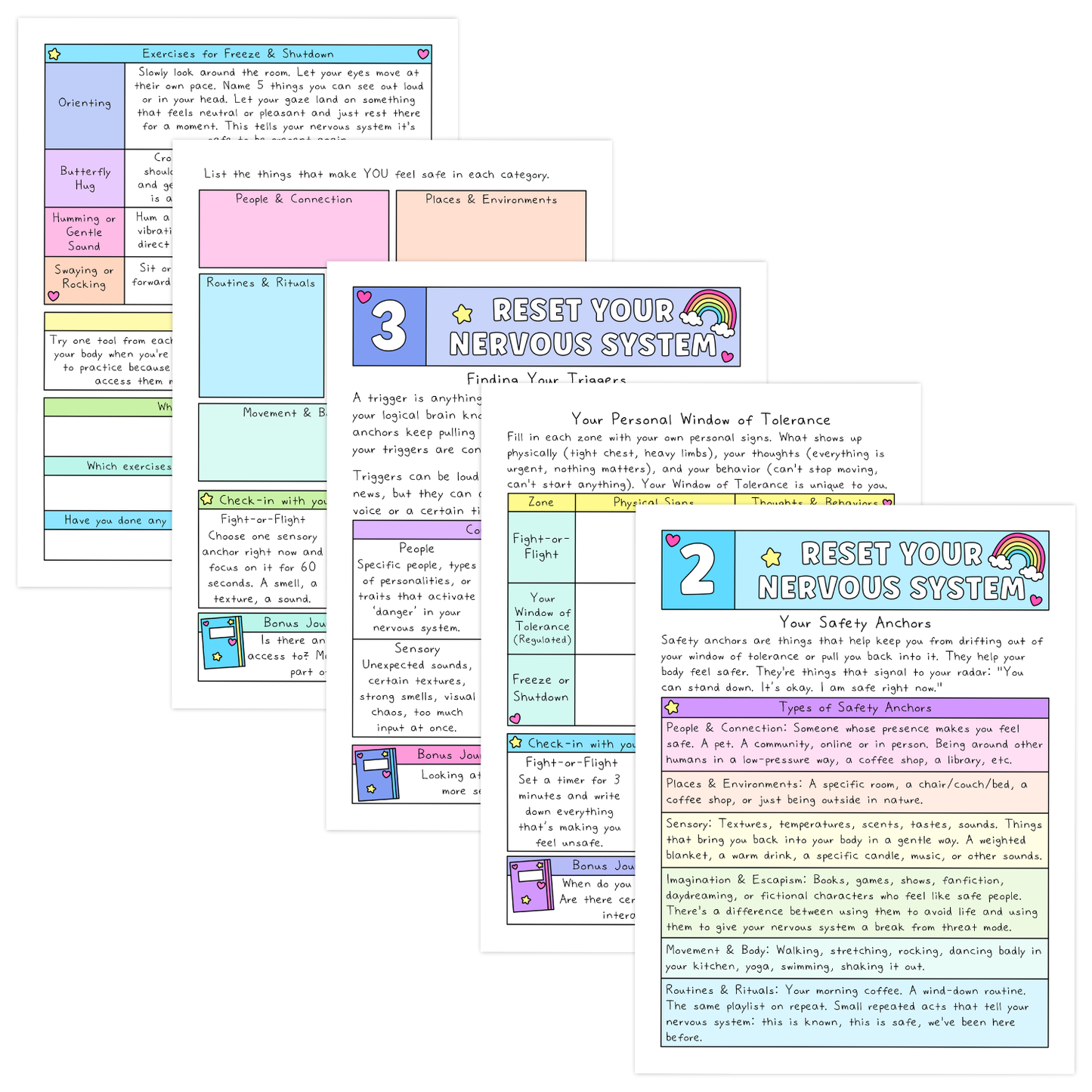 Reset Your Nervous System infographic with exercises for freeze and shutdown