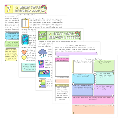 A worksheet with the title Reset Your Nervous System and sections for shifting and reframing narratives