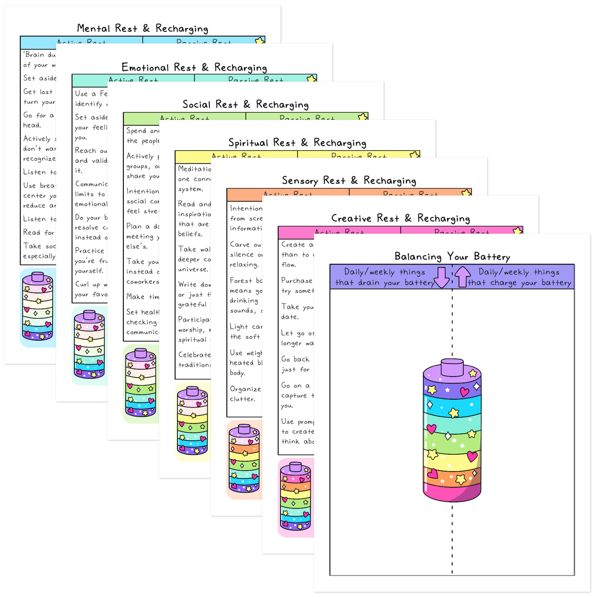 Rest & Recharge Workbook | 7 Types of Rest | Self-Love Rainbow ...
