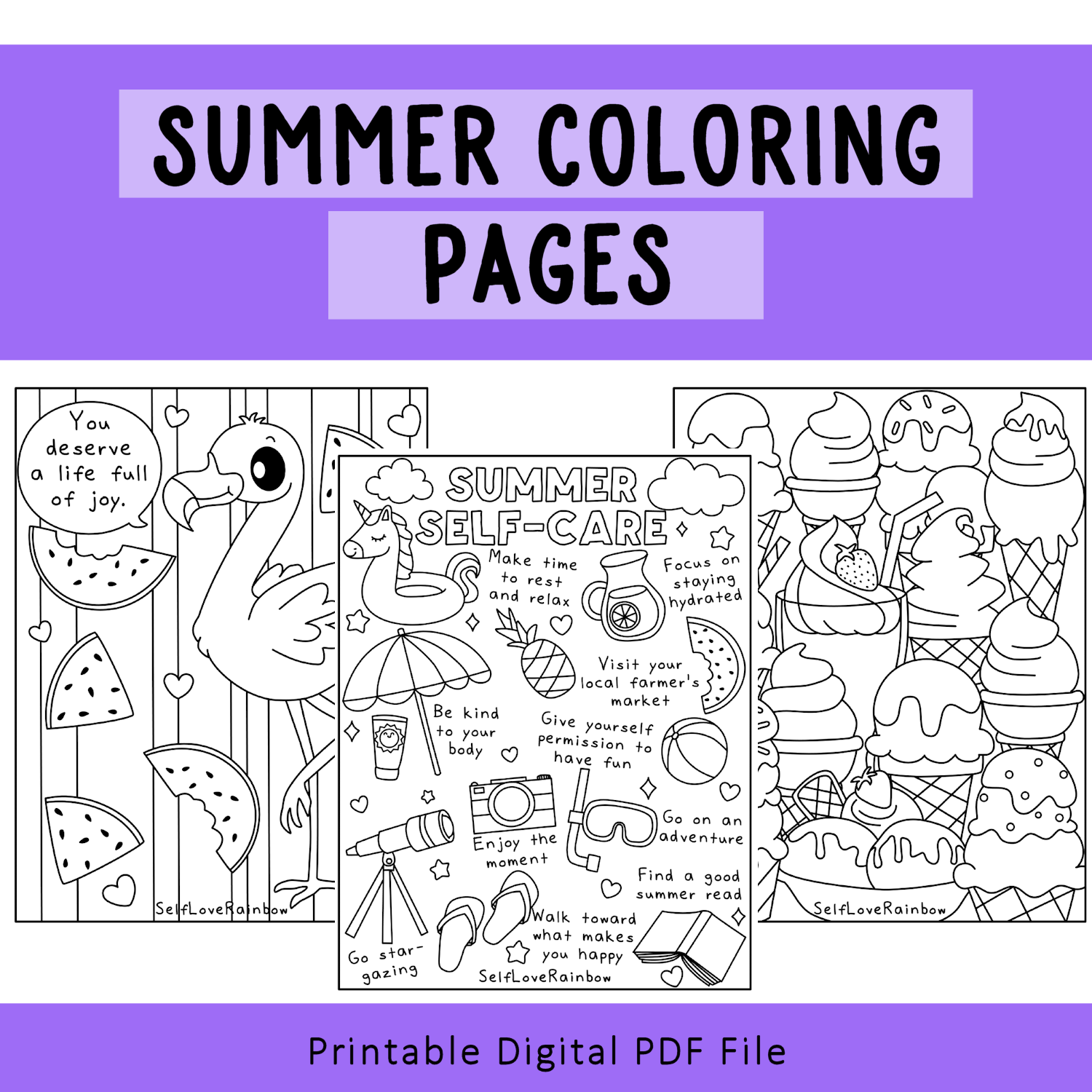 Summer-Themed Coloring Pages – SelfLoveRainbow