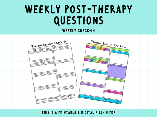 Post Therapy Check-In Worksheet