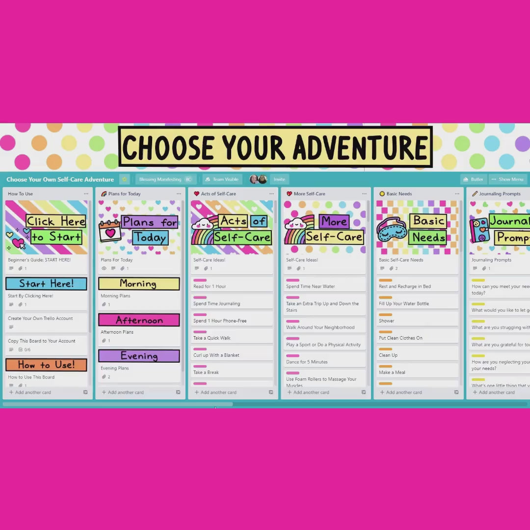 Choose Your Own Self-Care Adventure | Trello | Digital Planner | Kanban Board | Template