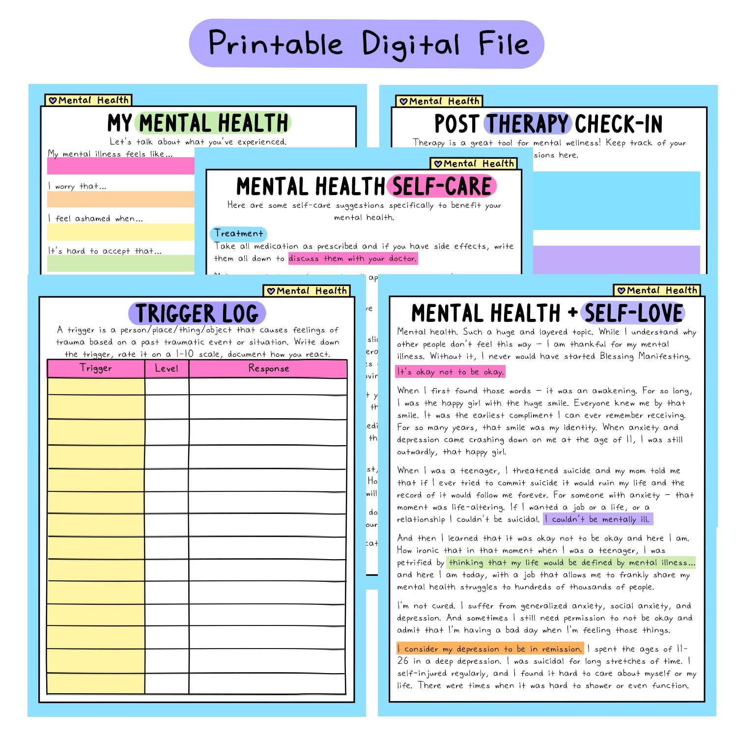 Mental Health Worksheets
