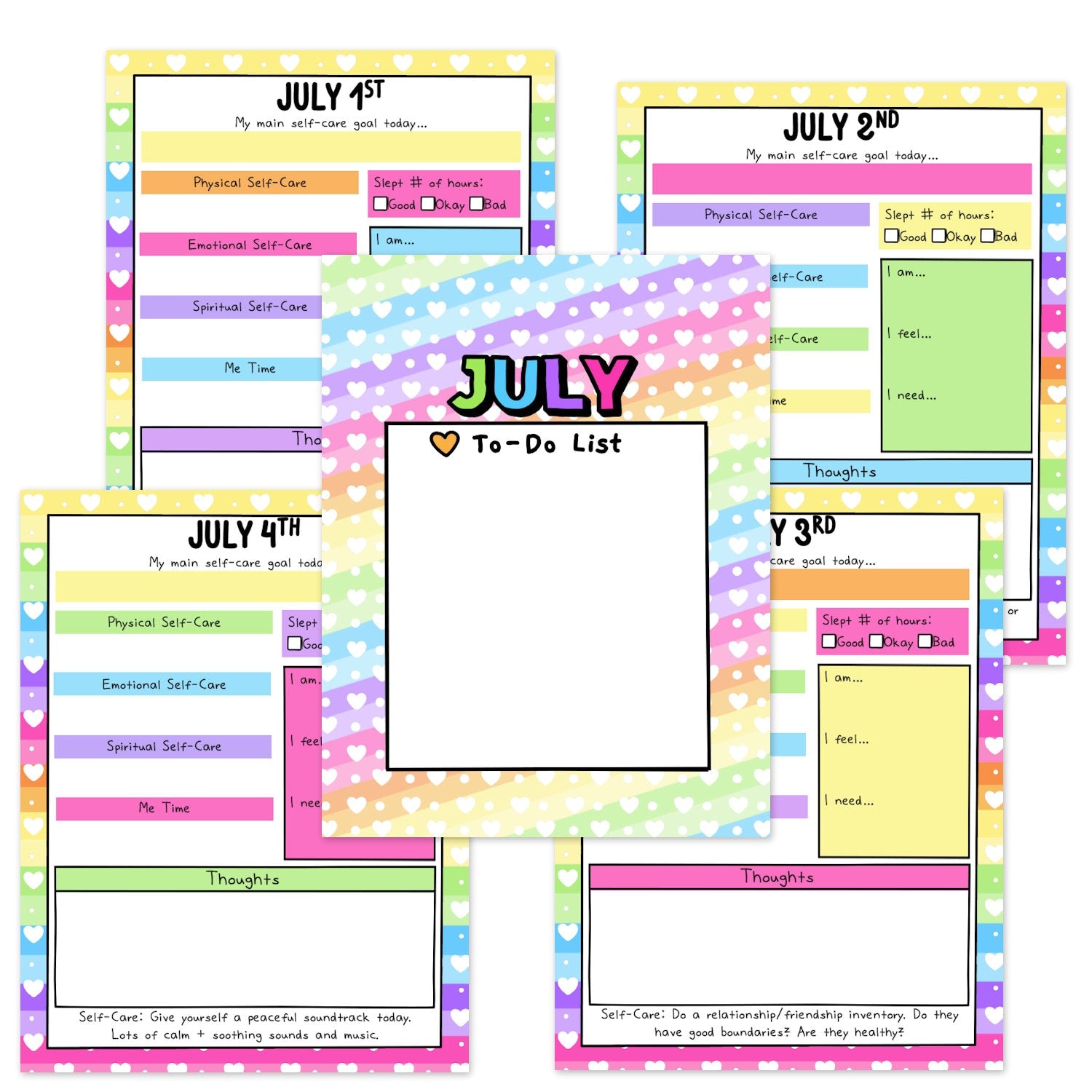 Daily Self-Care Worksheets (July)