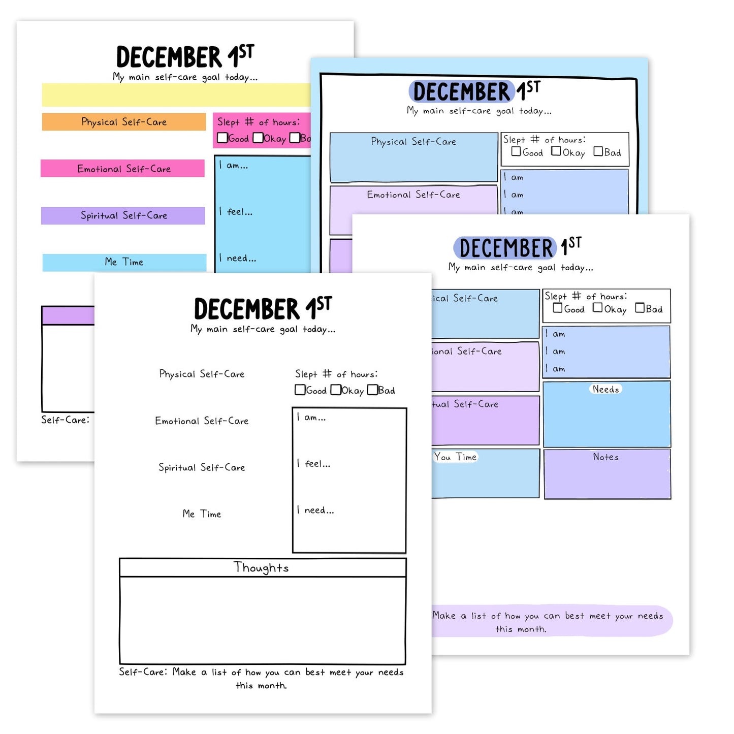 Daily Self-Care Worksheets (December)