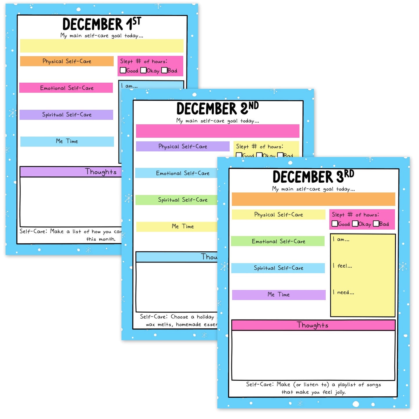 Daily Self-Care Worksheets (December)