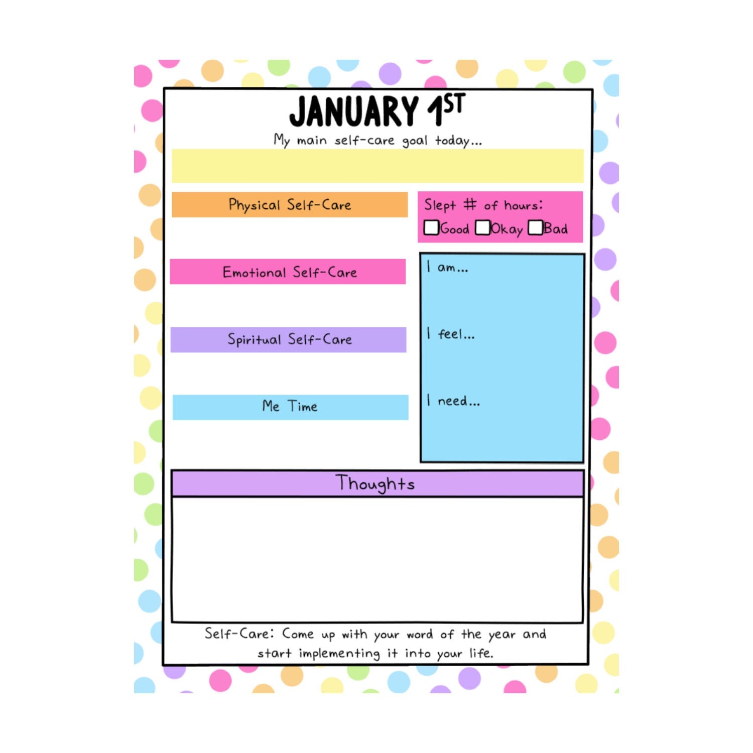 Daily Self-Care Worksheets (January)