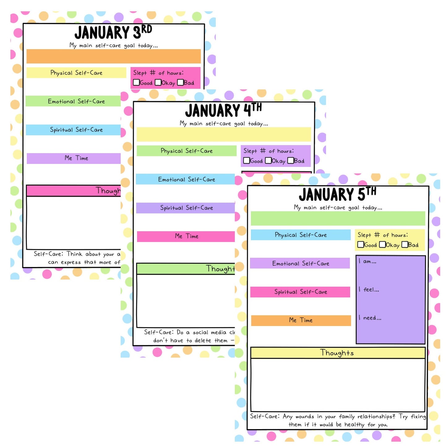 Daily Self-Care Worksheets (January)