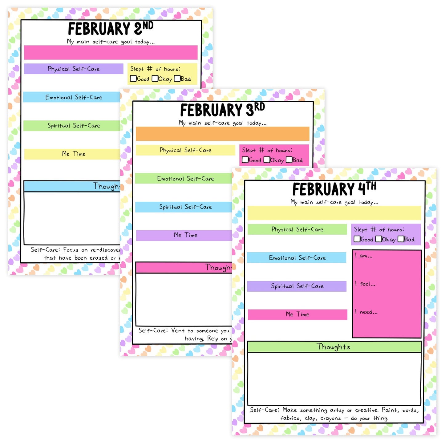 Daily Self-Care Worksheets (February)