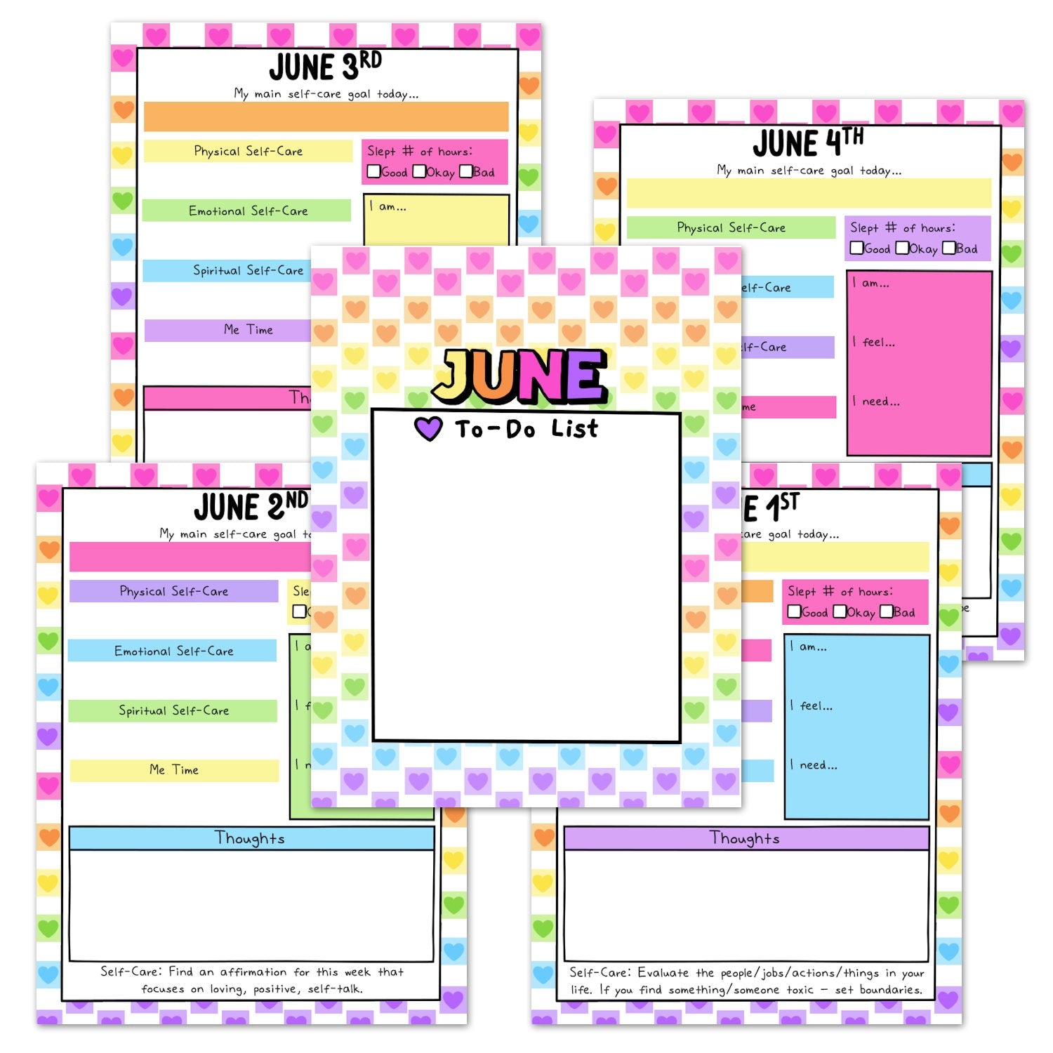 Daily Self-Care Worksheets Bundle