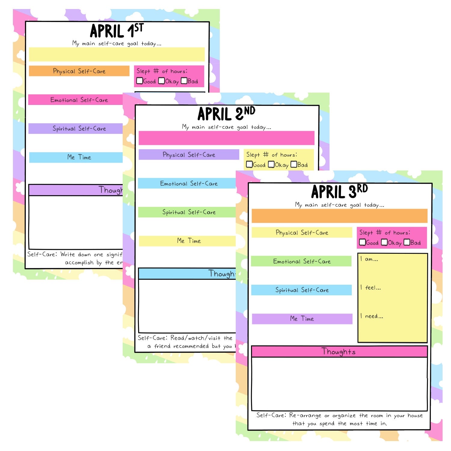 Daily Self-Care Worksheets Bundle