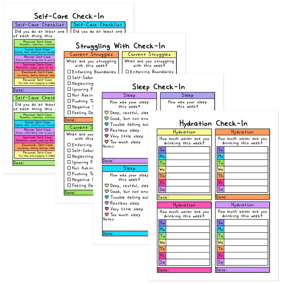 Weekly Check-In Pages Bundle – SelfLoveRainbow