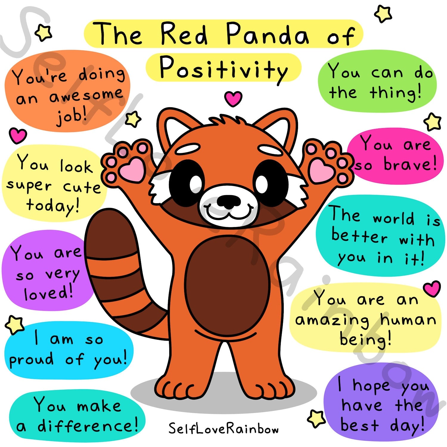 Red Positive Message Red Panda of Positivity Digital Print – SelfLoveRainbow