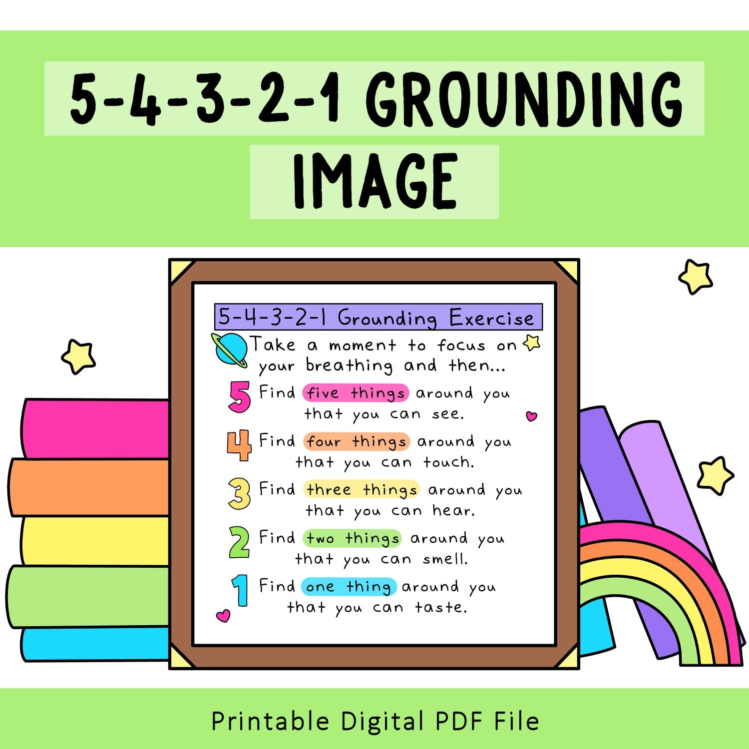 Digital Image Bundle | Printable Art | Colorful Wall Art | Classroom Poster | Coping Skills | Therapist Office | Calm Corner