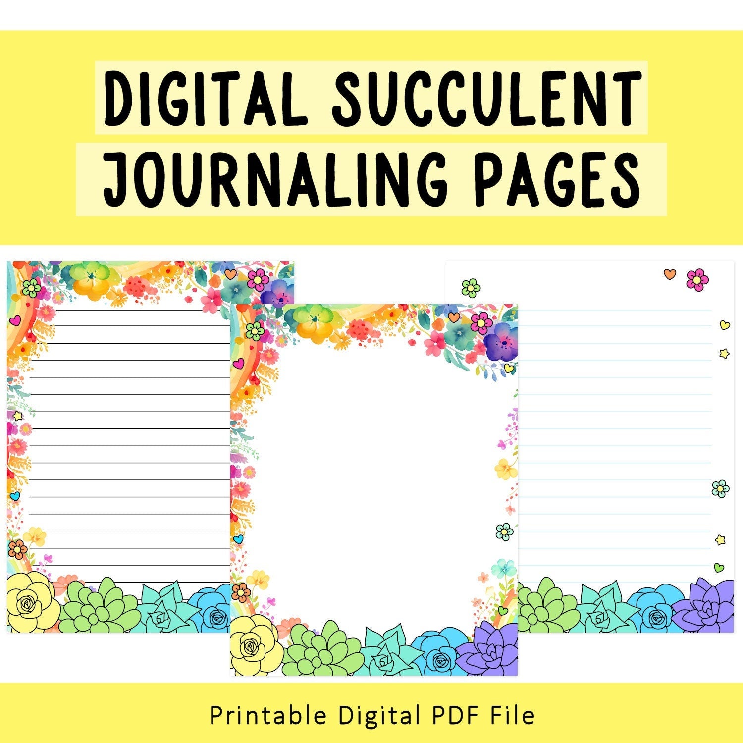 Rainbow Succulent Journaling Pages