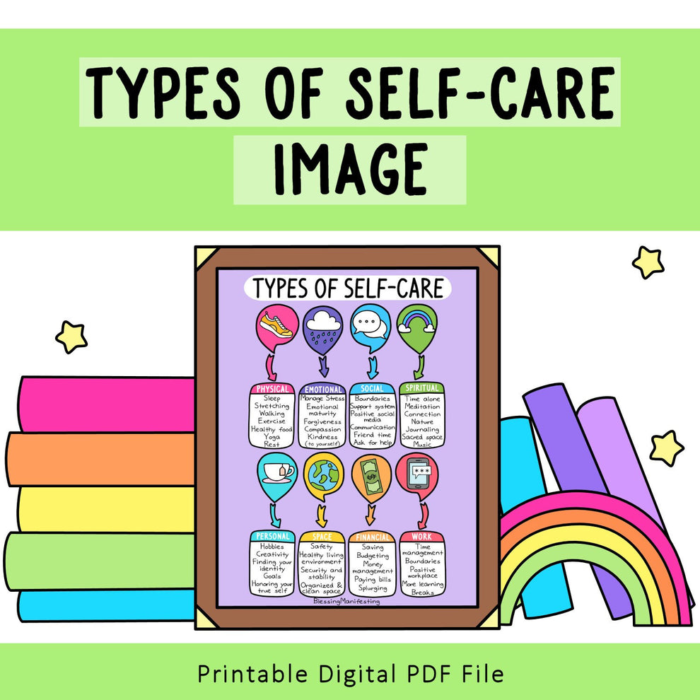 8 Types of SelfCare Digital Print SelfLoveRainbow