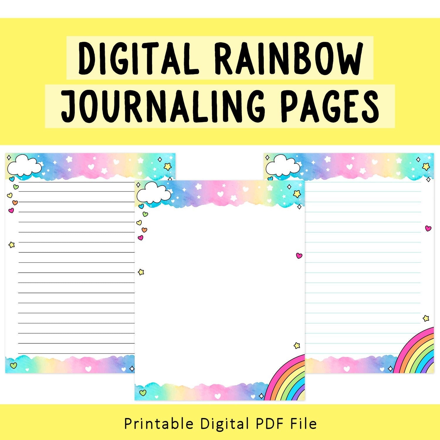 Digital Rainbow Themed Journaling Pages